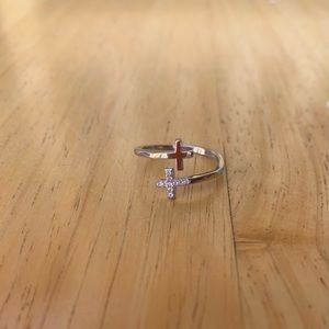 Sterling silver adjustable cross ring